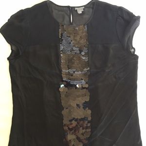 Ann Taylor Black Cocktail Sequins Fly silk Top
